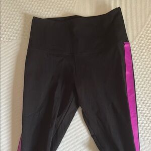 PINK Black Leggings with Pink Stripe